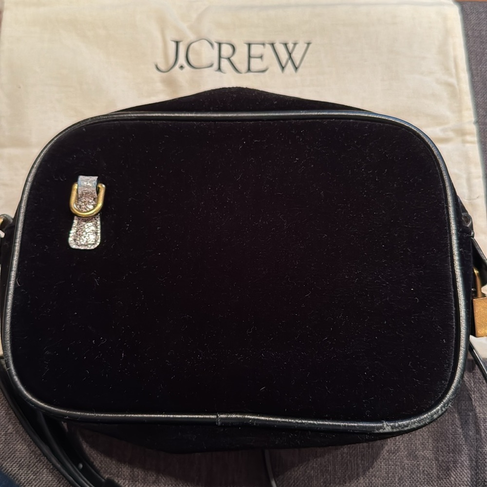 J Crew Camera Bag Black Velvet Crossbody